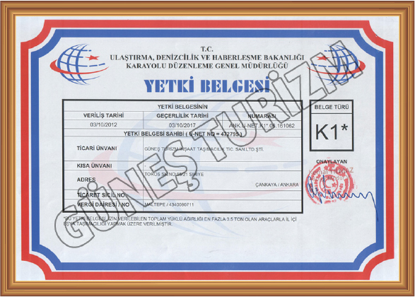 K1 Yetki Belgesi